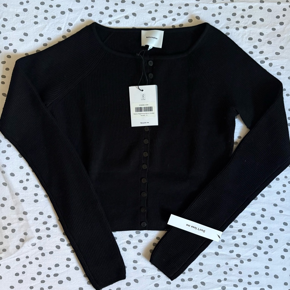Reformation Meadow Regenerative Merino Cardigan Black - Size S - Picture 5 of 11